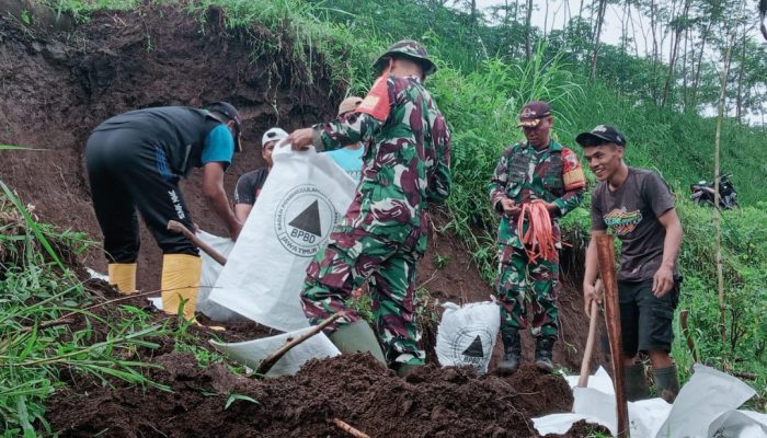 TNI Bantu Pemulihan Pasca Longsor di Desa Slamparejo, Kecamatan Jabung